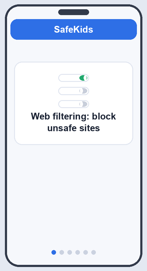 Opening the Web filter modal, adding a blocked site, and turning on whitelist mode