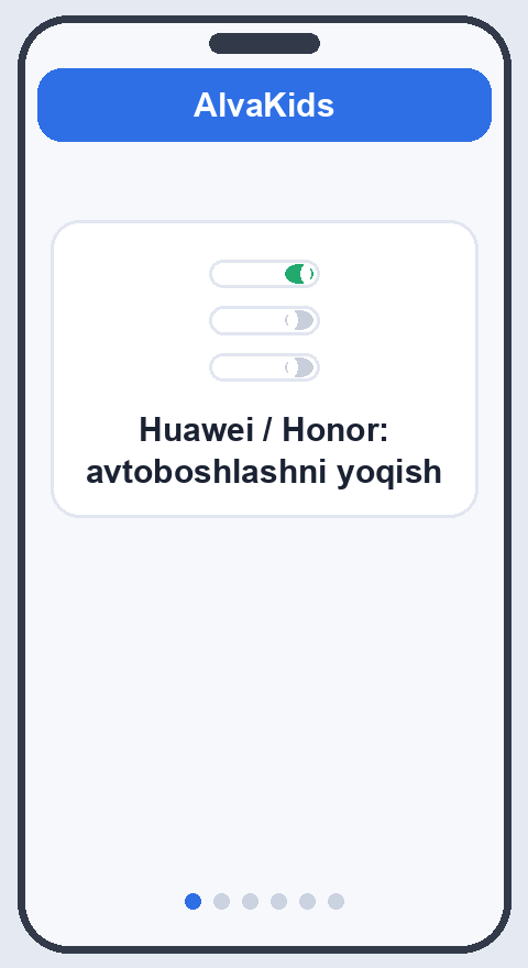 Telefon menejerini oching, AlvaKids'ni qo'lda boshqarishga o'tkazing, fonda ishlash, avto va ikkilamchi ishga tushishni yoqing, batareyani cheklovsiz qiling va ilovani so'nggi ilovalarda qulflang